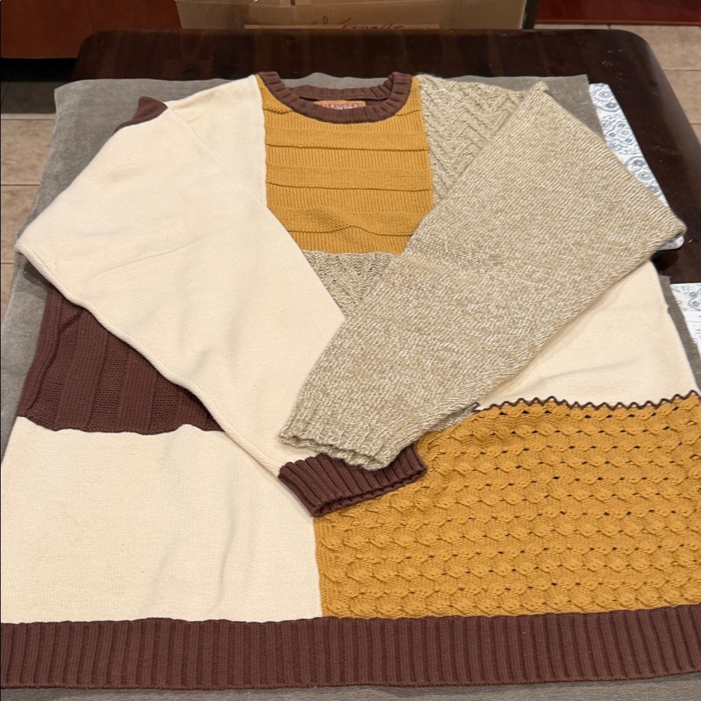 🔹Vintage Meoshe Sweater Mens XL Patchwork Cricket 90s Crew Neck Pullover ..
